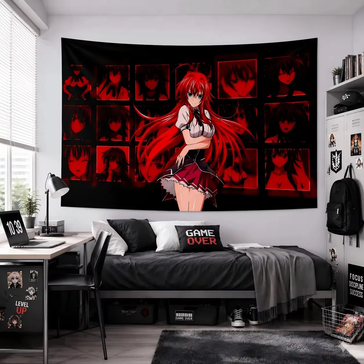 Rias High School DxD Anime Tapestry, Red Aesthetic Collage Wall Hanging Cool Girl Decor for Bedroom Dorm Room Decoration Gift