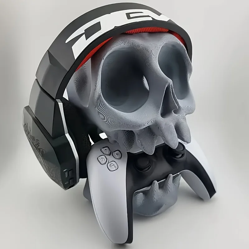 3D-gedruckter Esports-Kopfhörerständer, Totenkopf-Esports-Desktop-Aufbewahrungsständer, PS5/PS4-kompatibler Gamepad-Ständer, bestes Geschenk für Ehemann