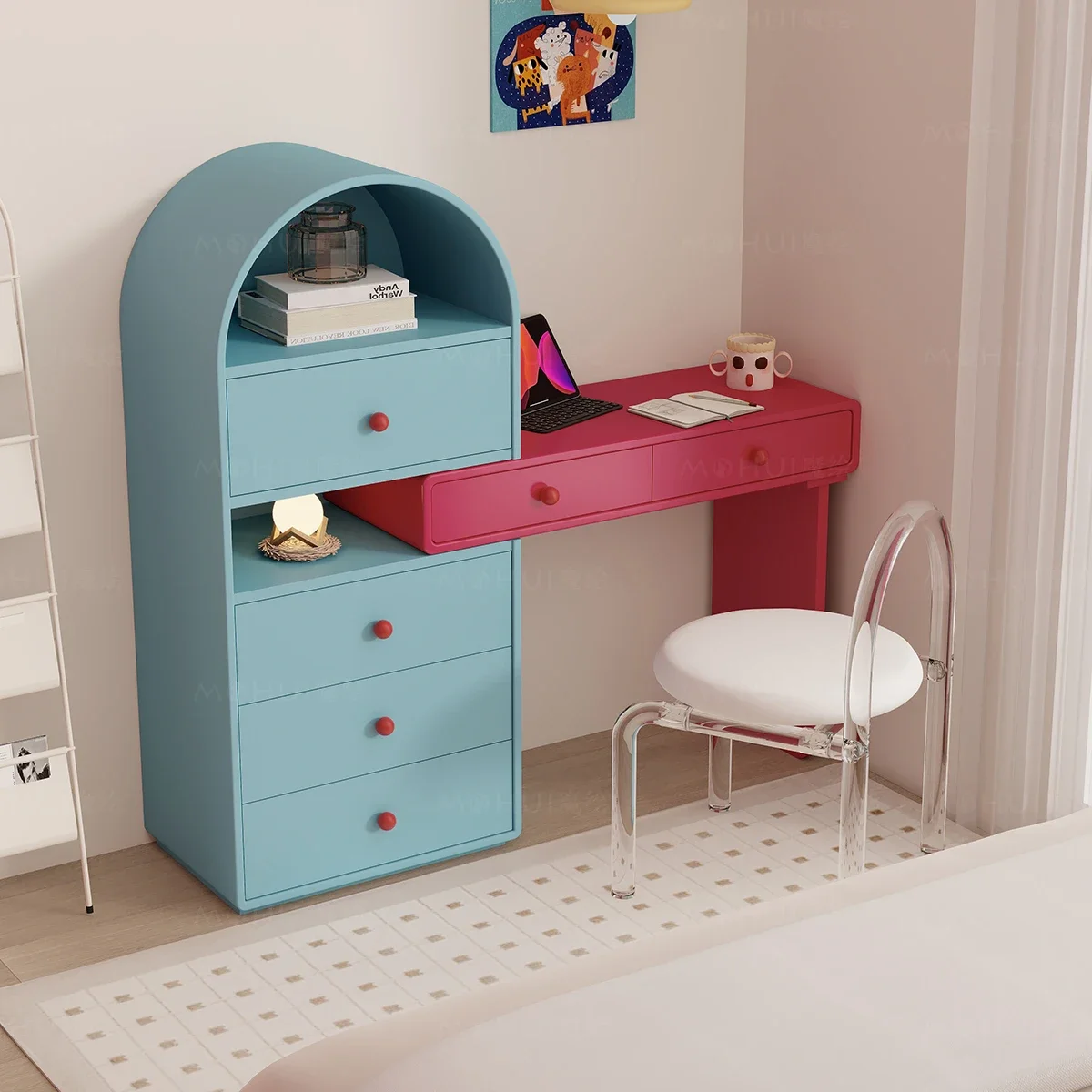 Sea salt rose dressing bedroom makeup table chest integrated small apartment storage cabinetLX