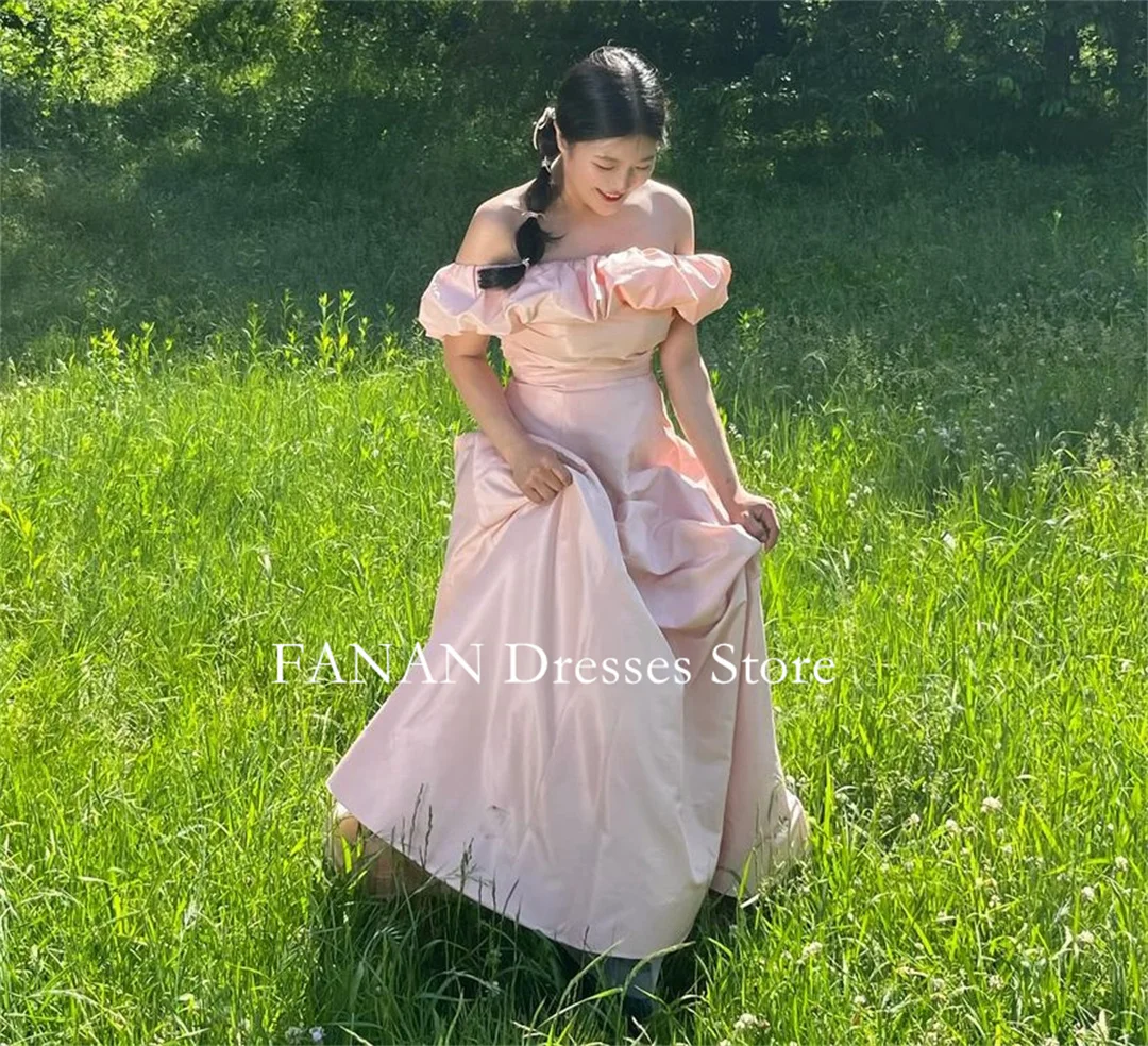 

FANAN Off Shoulder Pink Evening Party Dresses Satin Corset Korea Backless Ruched Wedding Women Formal Gowns Event Prom Gowns