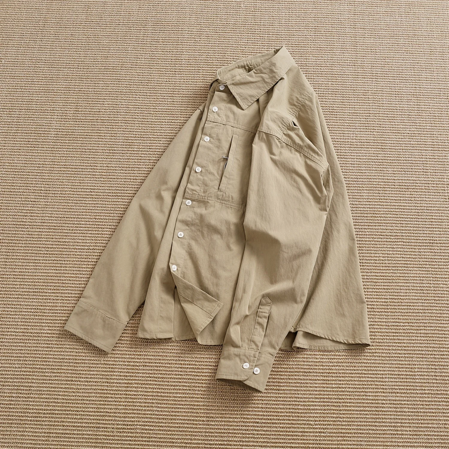 Outdoor workwear long-sleeved shirt men's cotton nylon blend anti-wrinkle breathable lapel zipper chest pocket loose coat top