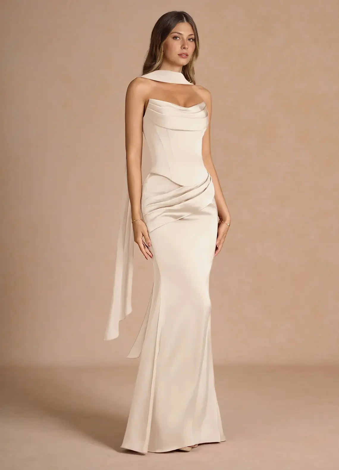 

DRESS FORU Elegant White Evening Dresses for Floor-Length Strapless Sleeveless Party Dress Vestidos De Fiesta Customized