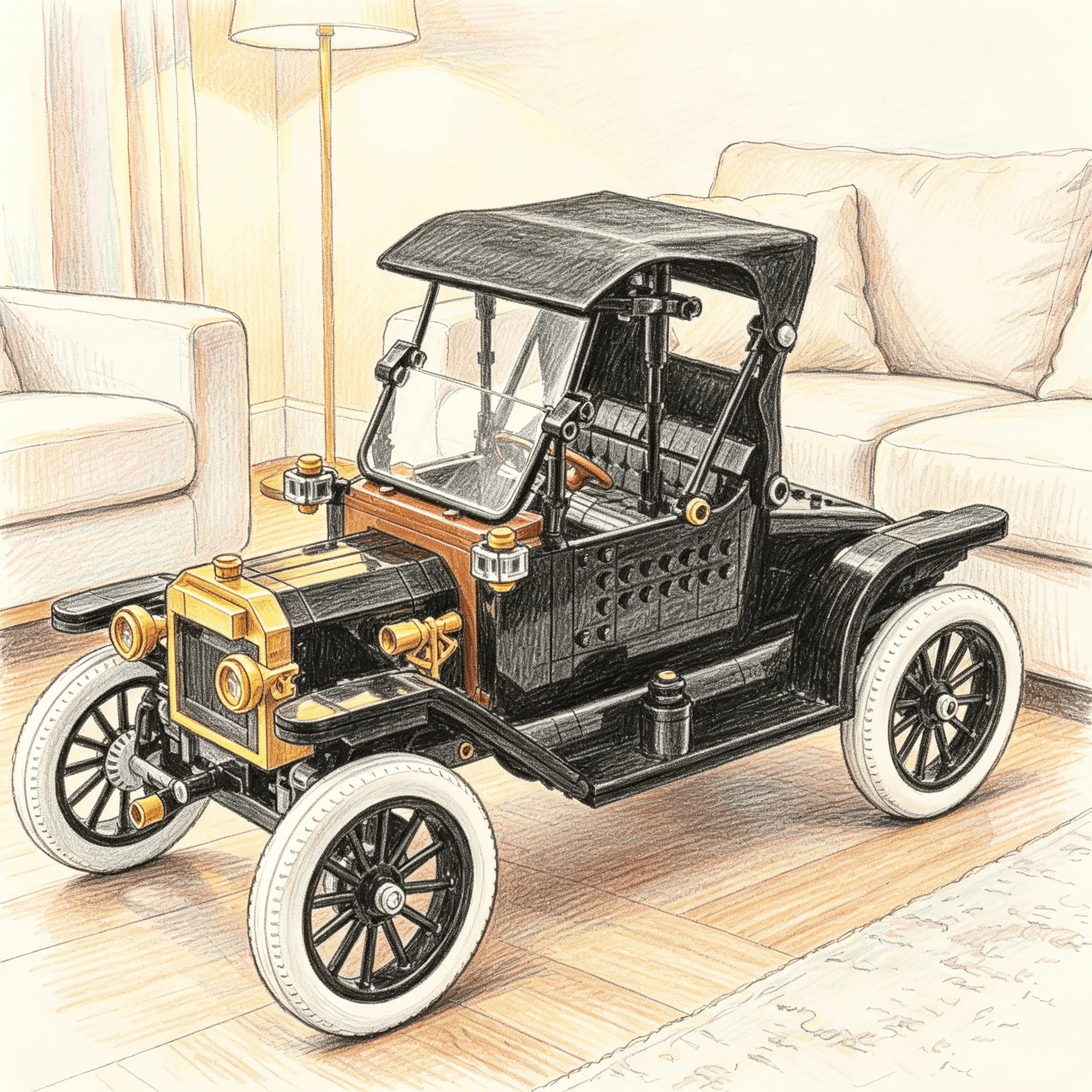 1060PCS Retro Classic Early Ford Vehicle Building Blocks Set T Model Car DIY Assembly Ornament Festival Gift For Collectors Toys