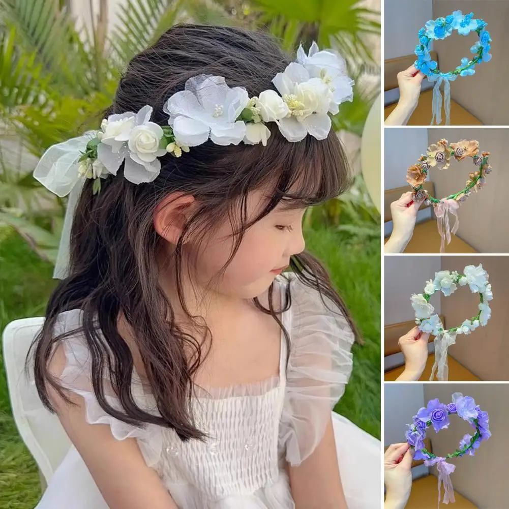 Women Flower Hairband Lace Up Princess Fairy Girls Flower Children Wreath Photo Prop Bridal Wedding Headband Flower Crown Party