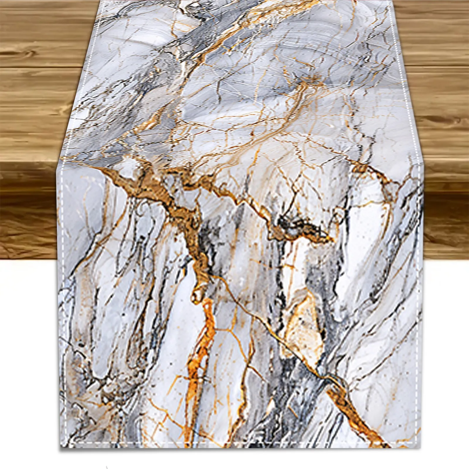1 Piece of Elegant Golden Marble Pattern Table Runner, Rectangular Shape, Suitable for Farmers, Indoor, Kitchen, Anniversary, Table Decoration, Household Items