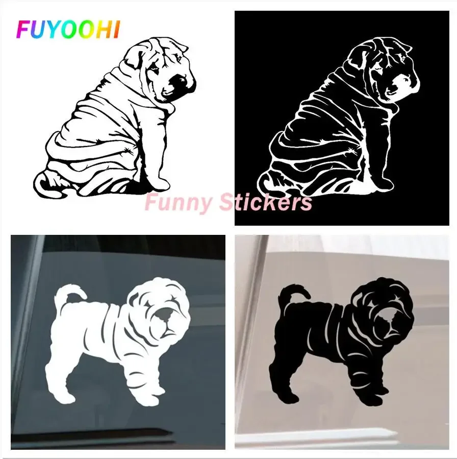 FUYOOHI Play Stickers Personality Cute Dog Sharpei Sticker Die Cut Vinyl Car Decal Sticker Sunscreen Decoration Accessories