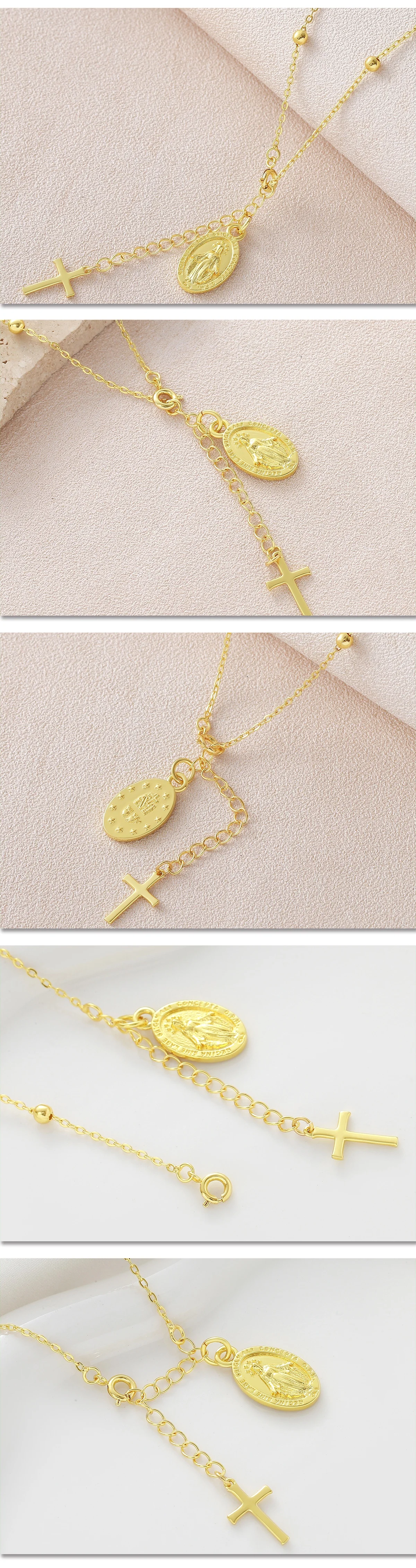 MHS.SUN Religiöse ovale vergoldete Jungfrau-Maria-Anhänger-Halsketten für Damen und Herren, modische Kreuz-Halskette, Schmuck, neueste Mode – Detail 17