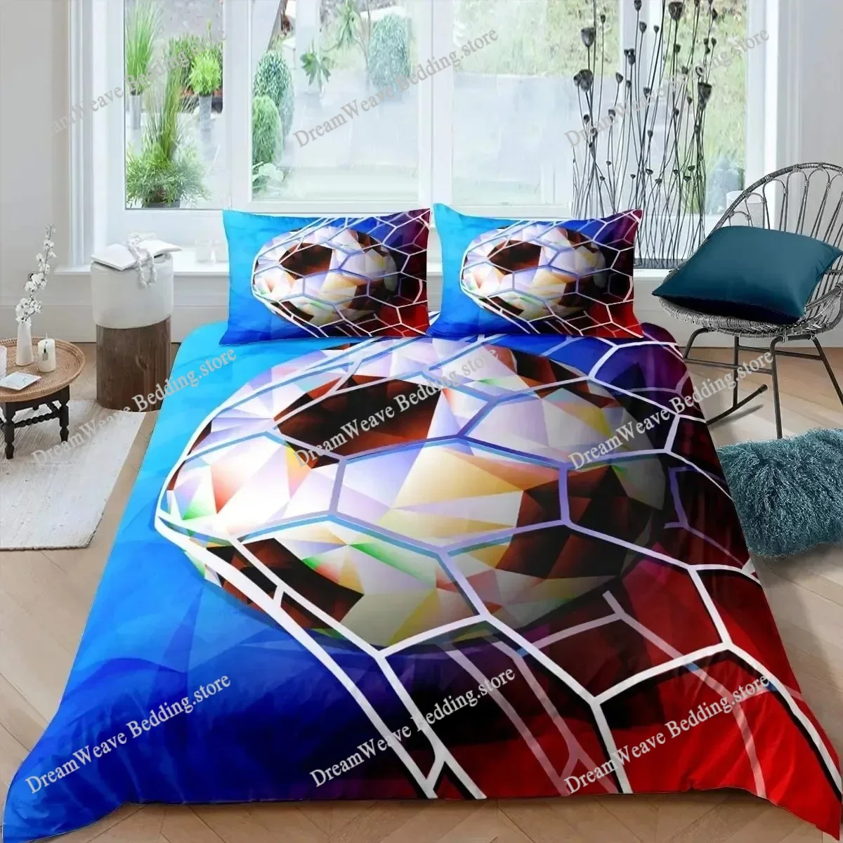 

3D Print Soccer Duvet Cover Set King Queen Full Size Football Polyester Comforter Cover for Kids Teens Polyester Bedding Set