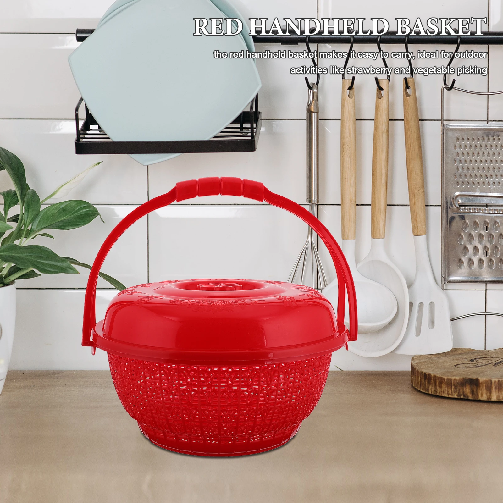 

Red Round Hand Carry Basket for Fruit Vegetable Egg Bread Storage Kitchen Pantry Multifunctional Safe Reliable Space