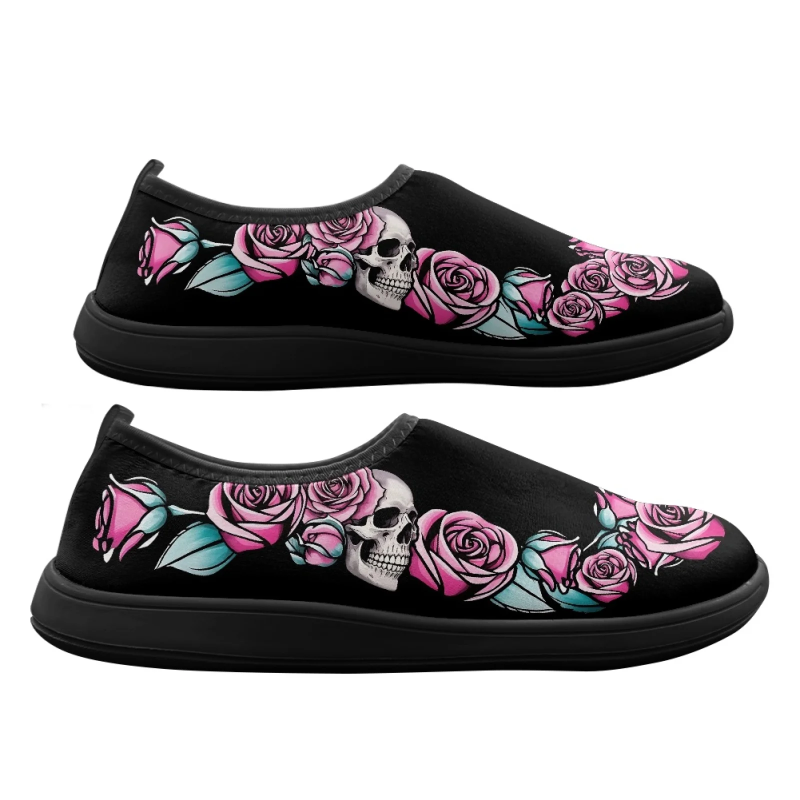 PENSTROLL Non Slip House Shoes Comfort Casual Shoes for Summer Men Skull Pink Rose