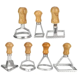 Dumpling Maker, Pastry Press Maker, Dumpling Molds Set - 7PCS Aluminum Cookie Cutter with Wood Handle for DIY Baking Fun