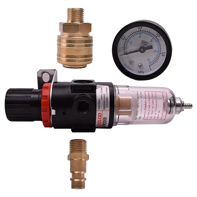 Compressed Air Plug-In Pressure Reducer With Water Separator, Pressure Gauge 1/4 Inch Compressed Air Regulator