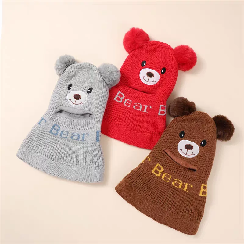 Children's knitted hat autumn and winter windproof neck all-in-one girl's winter warm plush ear protection wool hat