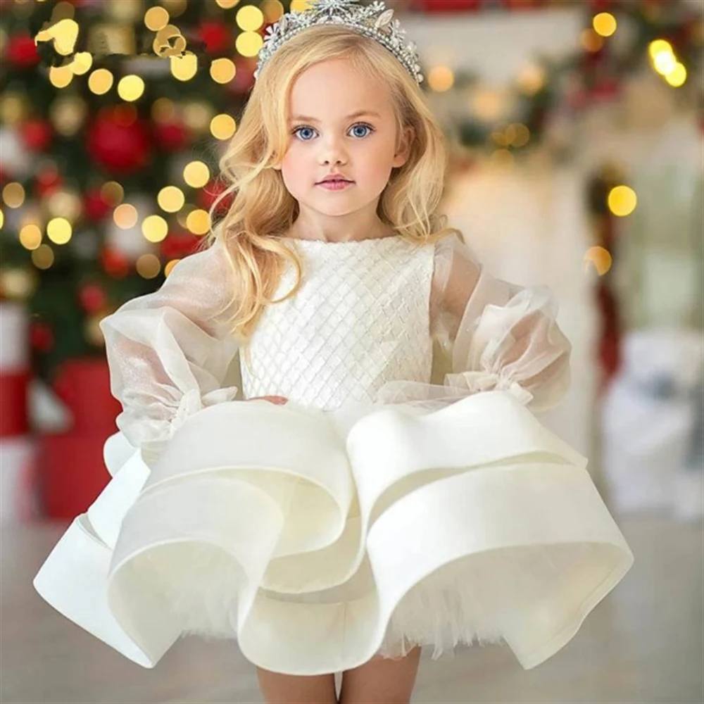 

First Communion Pearl Sequins Flower Girl Bridesmaid Princess Dress Puff Wedding Beauty Pageant Dream Kids Gift