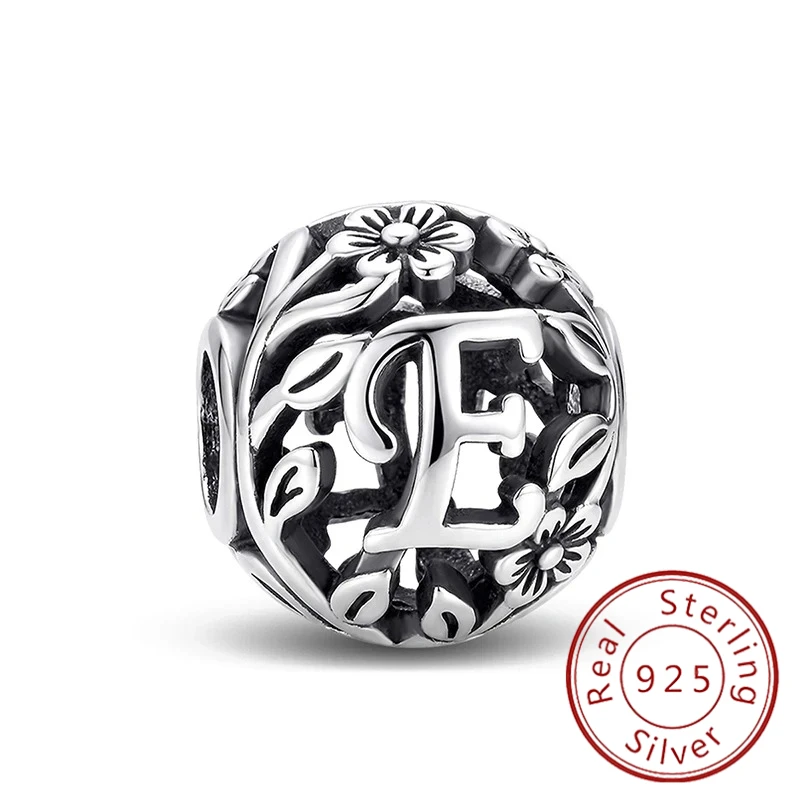Personalized Vine Letters Round Charms Beads Fit Original  Bracelets Bangles 925 Sterling Silver Fine Jewelry Gift