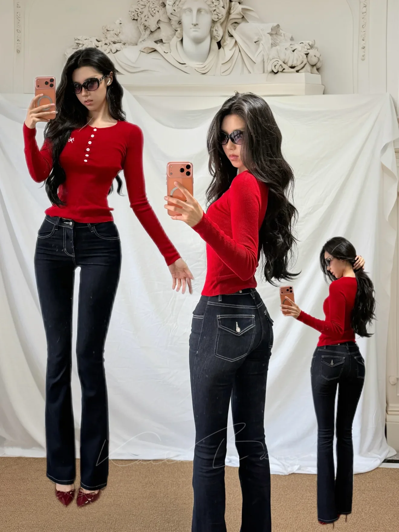 

Slimming High Elastici Low Waist Vintage Blue Bell Bot Jeans Women's Faion Cotton Stretch Denim Pants Body a