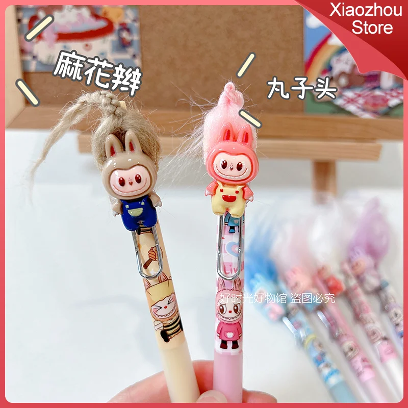 3-6pcs Labubu Gel Pen Kawaii Erasable Blue Black 0.5mm Cartoon Press Gel Pen Student Office Stationery Birthday Gift Wholesale