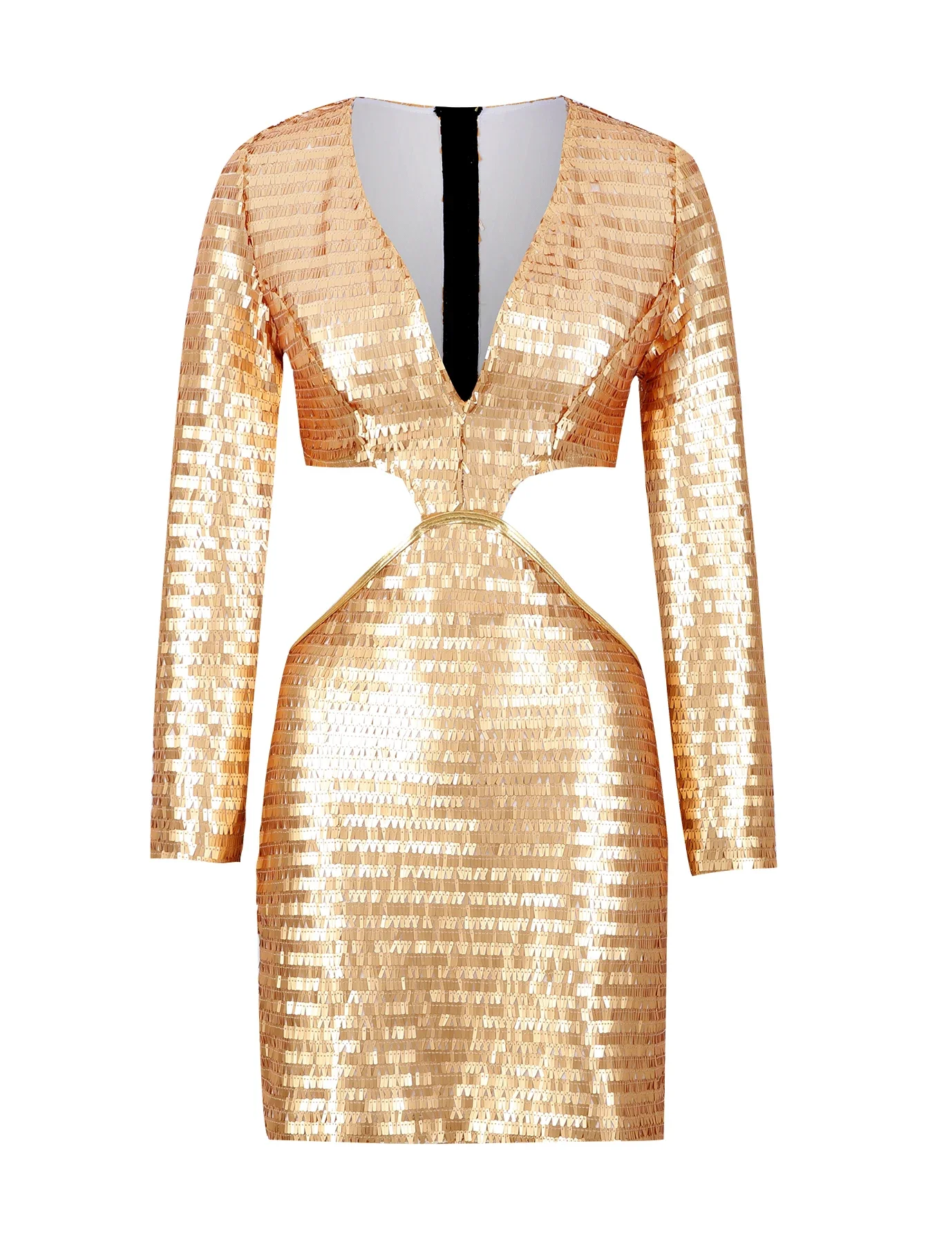 2025 nuevas mujeres atractivas Mini Vestidos de lentejuelas V profundo manga larga cintura desnuda recortado vestido de fiesta de verano Vestidos femeninos de noche