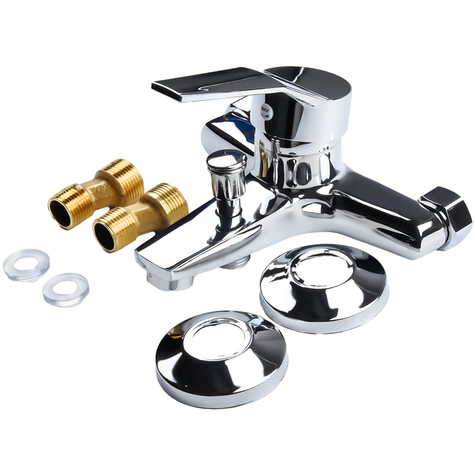 Hot Cold Water Dual Spout Mixer Tap Zinc Alloy With Polished Chrome Silver For Bathroom Splitter Bath Shower Basin