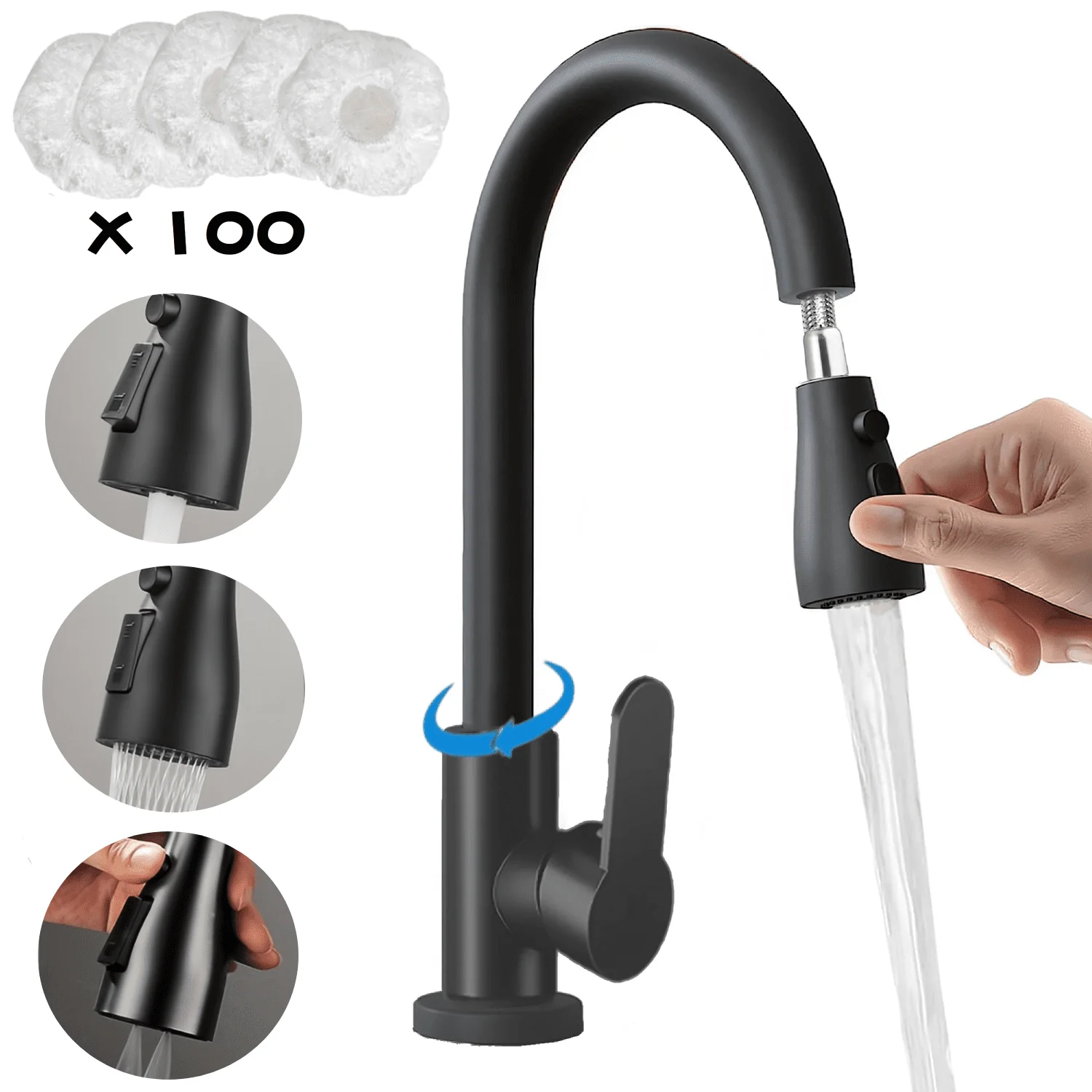 

Pull Down Sink Faucet,Kitchen Sprayer Faucet for Laundry Utility Rv Wet Bar,Black，Multifunctional kitchen sink sprayer