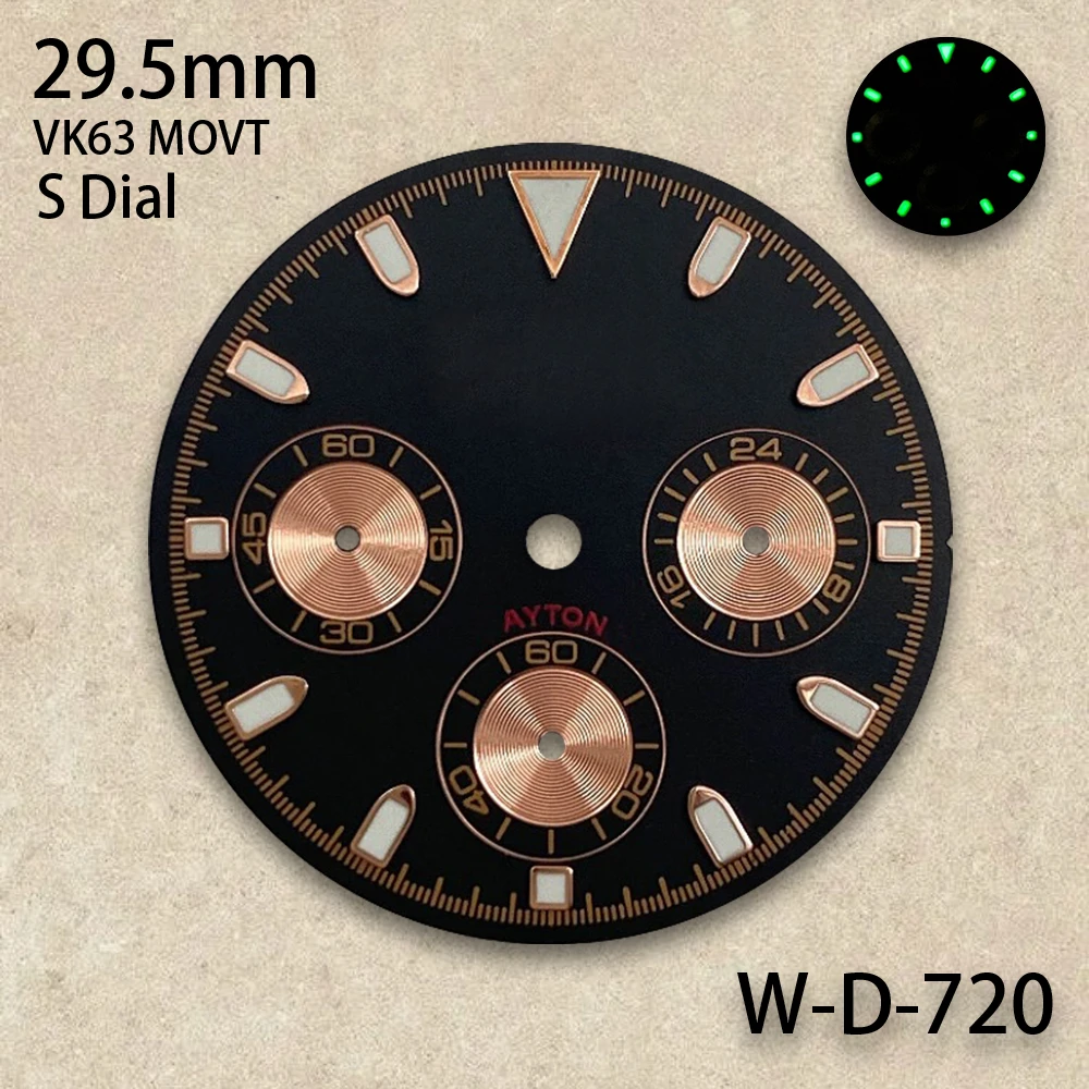 29.5mm S Logo panda DTN Dial Fit VK63 Movement Green Luminous High-Quality Dial Watch Modification Accessories