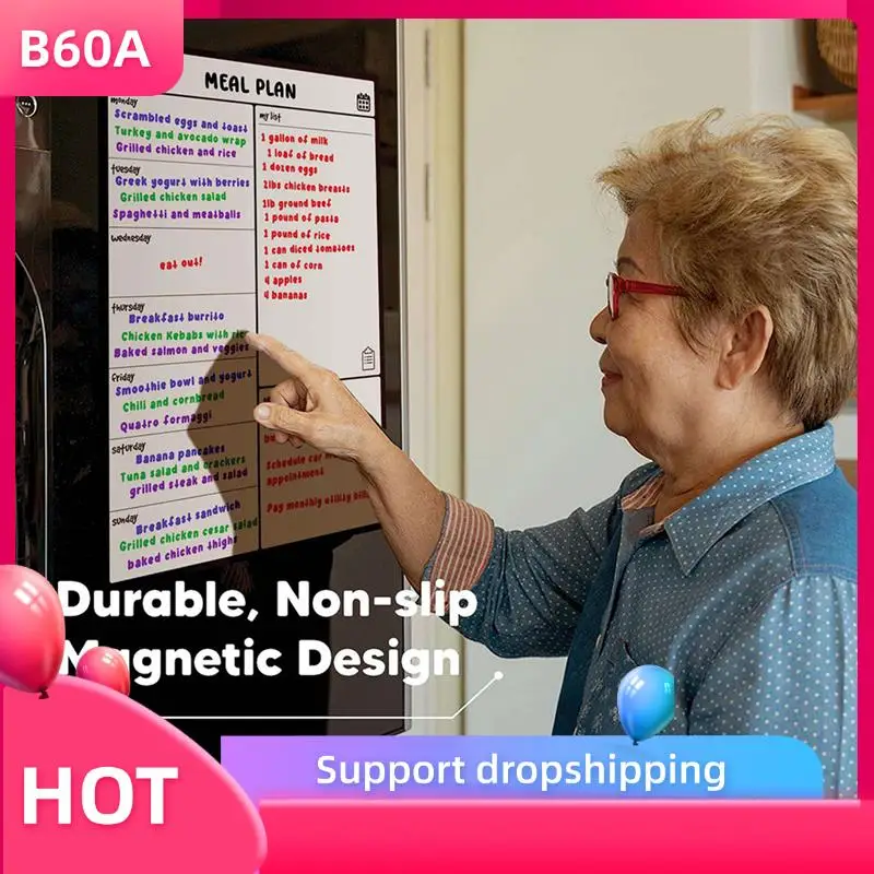 

B60A 2X Magnetic Whiteboard Fridge Calendar Meal Planner And Shopping List White Board - Memo Board And Family Planner