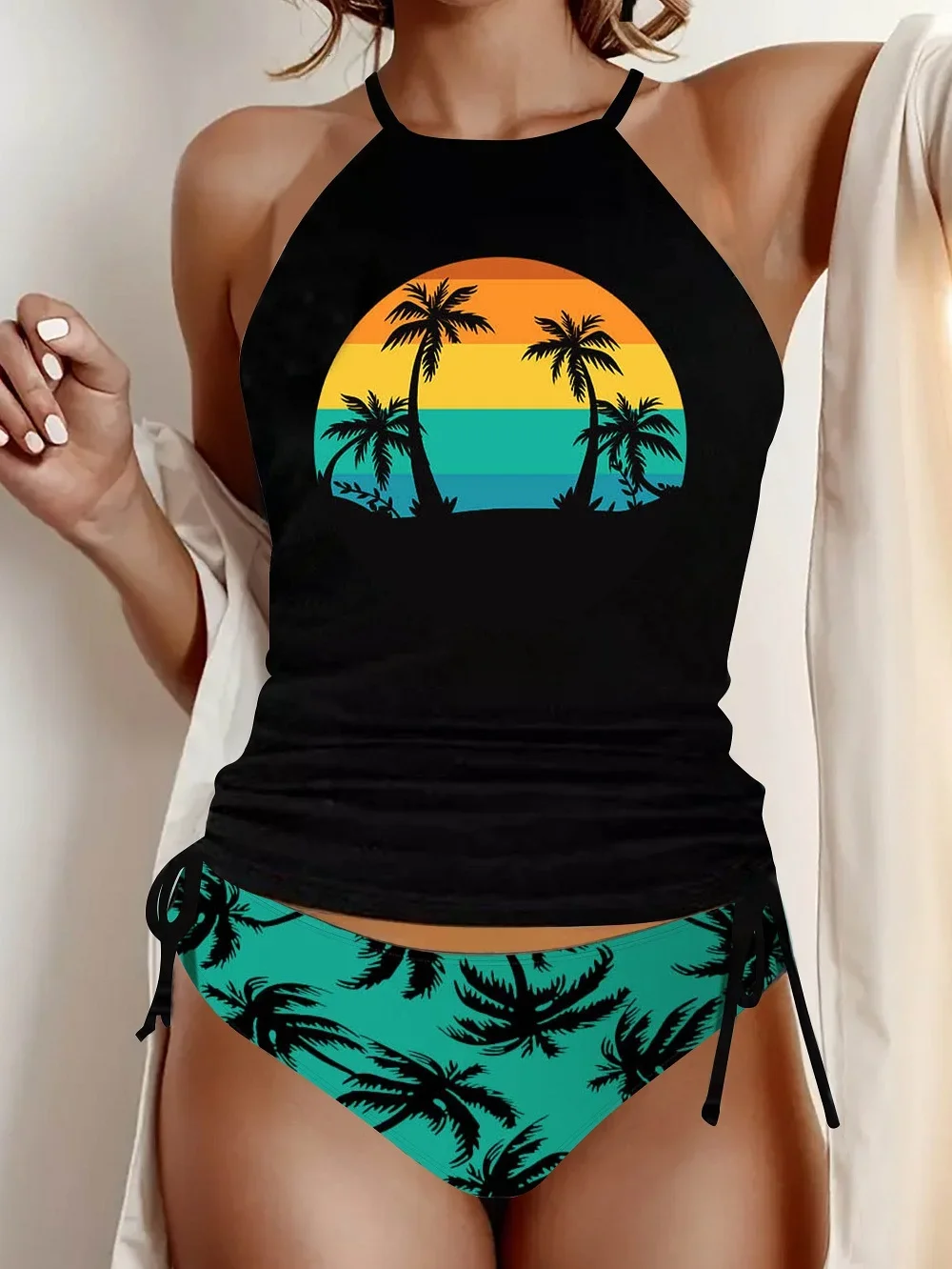 Ensemble Tankini imprimé Floral pour femmes, maillot de bain Bikini élégant 2 pièces avec bretelles réglables et bas taille haute, vêtements de plage d'été