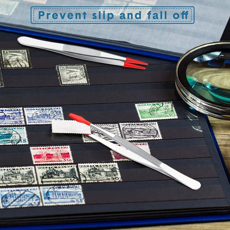 6Pcs Tweezers With Rubber Tips Set Soft PVC Rubber Coated Tips Bent And Straight Flat Tip Precision Bent Long Tweezers