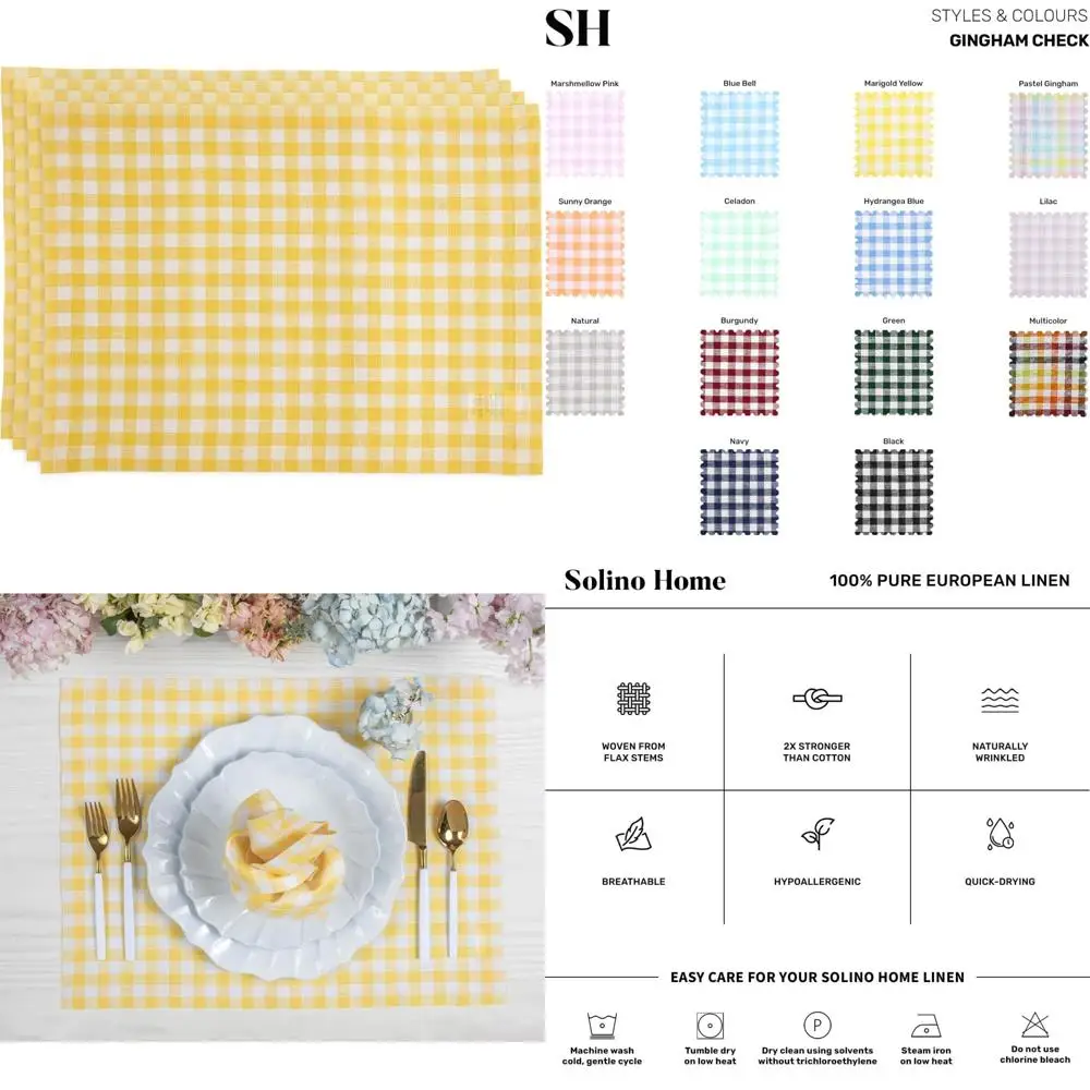 

Набор салфеток из чистого льна в клетку из 4 предметов: желтый бархат, 14x19 дюймов, клетчатый узор в клетку, идеально подходит для домашней столовой