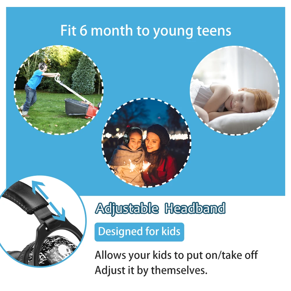 ZOHAN الاطفال حماية الأذن غطاء للأذنين سلامة إلغاء الضوضاء سماعات للأطفال التوحد طفل الأذن حامي الألعاب النارية الجمجمة