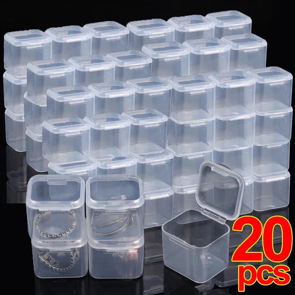 1/20pcs Mini Storage Box Transparent Square Plastic Packaging Container Case Portable Earring Bracelet Jewelry Storage Organizer