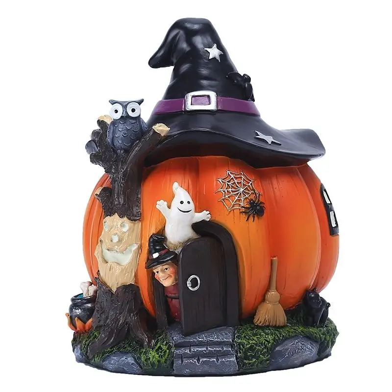 

Halloween Witch Pumpkin House Ornaments Garden Decoration Holiday Gift Resin Crafts
