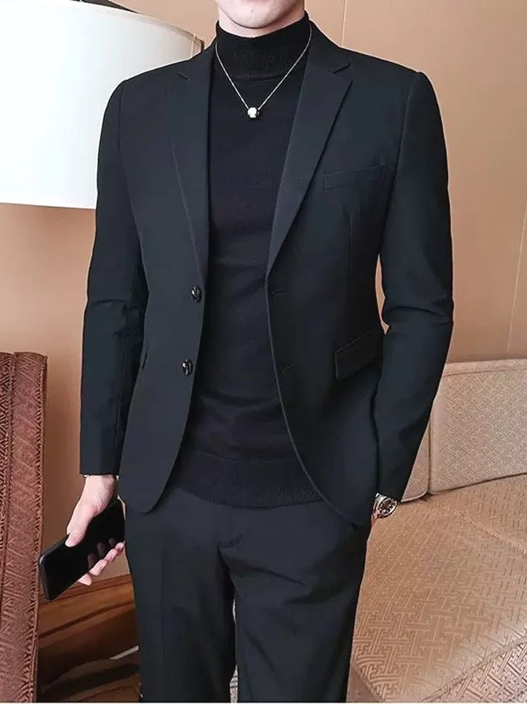 

Мужской костюм-двойка Ele Slim Fit: повседневный однобортный пиджак и брюки без глажки, модный молодежный стиль