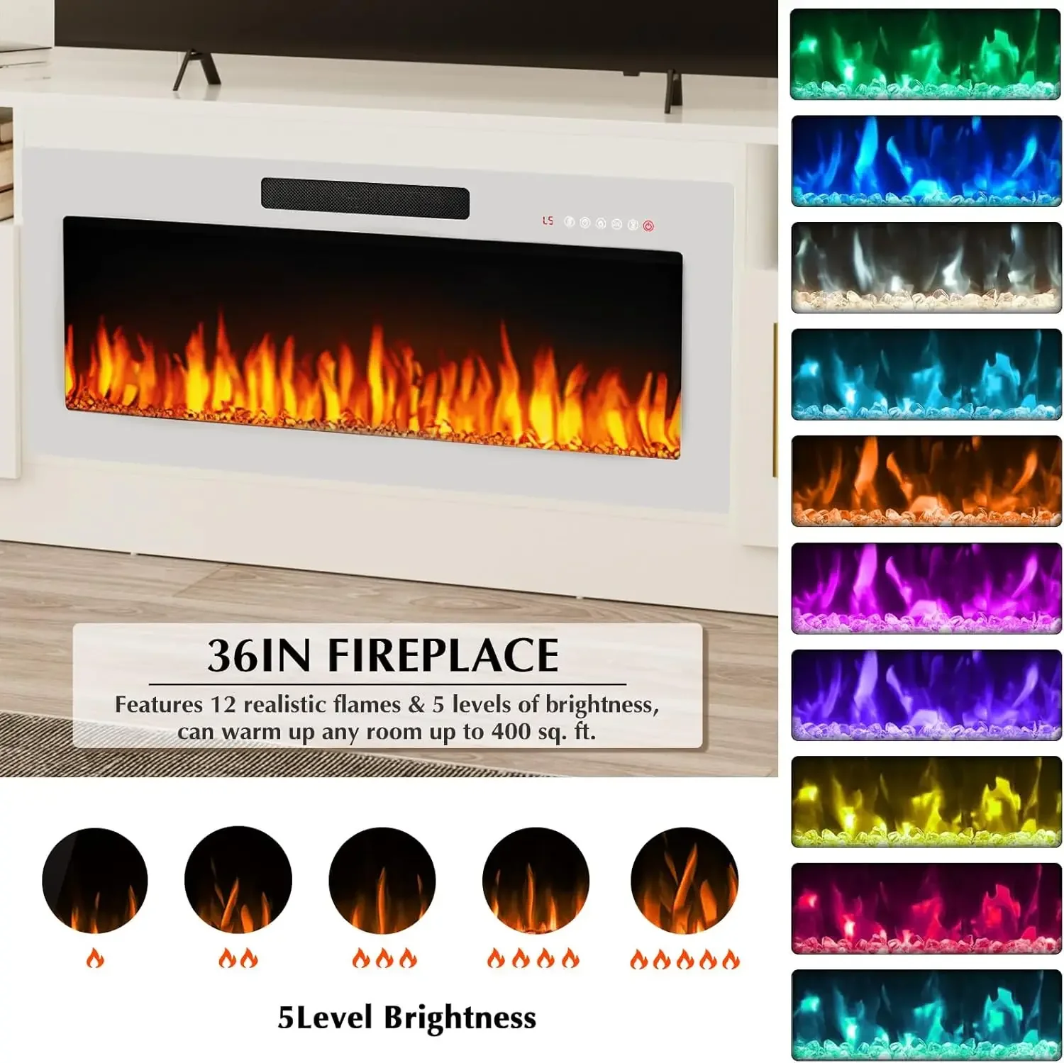 Fireplace Tv Stand With 36 Inch White Fireplace Up To 80 Tvs Led Light Entertainment Center Storage 70 Inch Modern Wood Media Co
