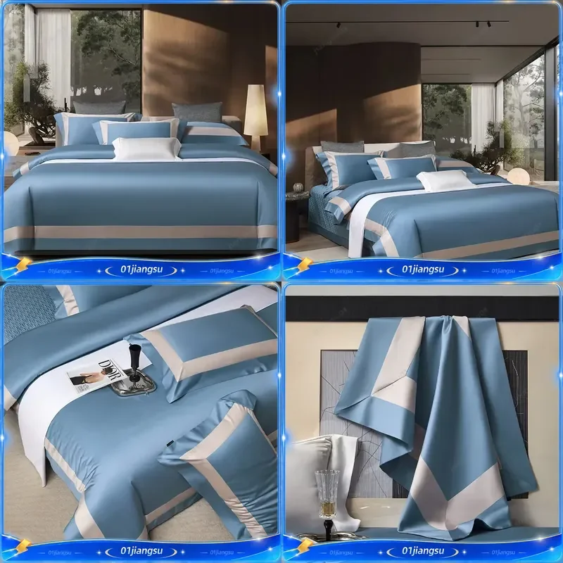 1000TC Egyptian Cotton Bedding Set Luxury Hotel Style Duvet Cover Flat Sheet Pillowcases 4Pcs Solid Color Soft Breathable
