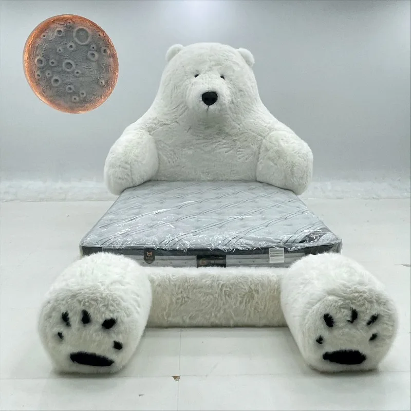 large two dimensional animals polar bear monster bed leather fabric cream bed