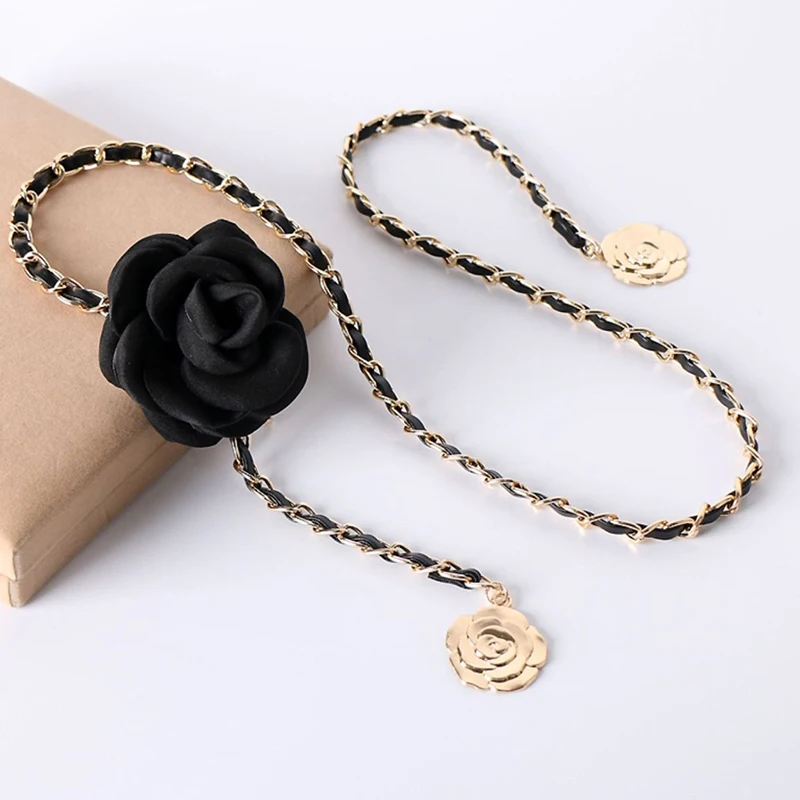 

Fashion Camellia Waist Chain Sweet Versatile Dress Skirt Decoration Chain for Women Girls Elegant Pearl Thin