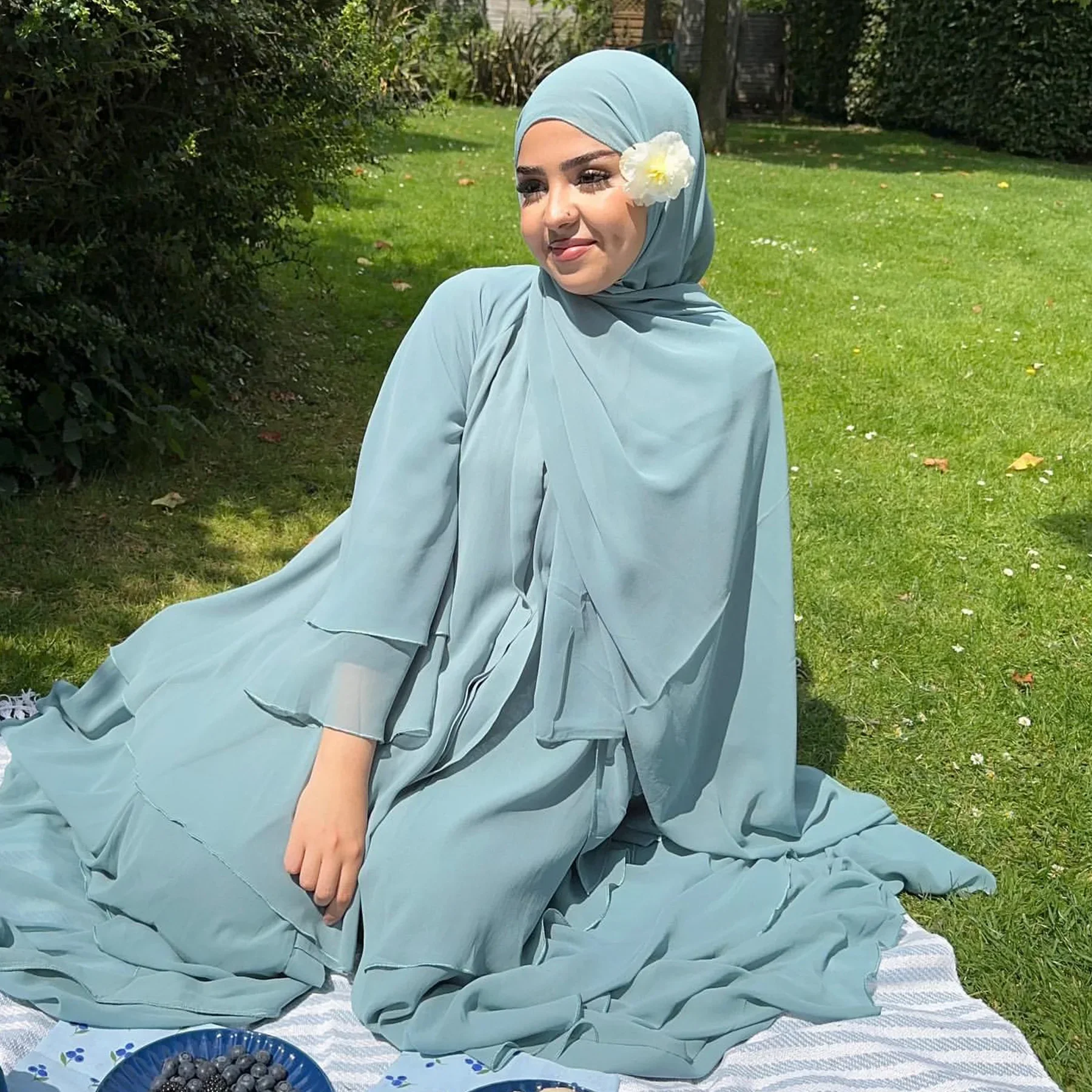 

Мусульманское женское платье-хиджаб с рюшами из шифона, кимоно, открытая абайя, дубайский/турецкий кафтан, арабская роба, кебайя, исламская джалабия, кафтан, абайи