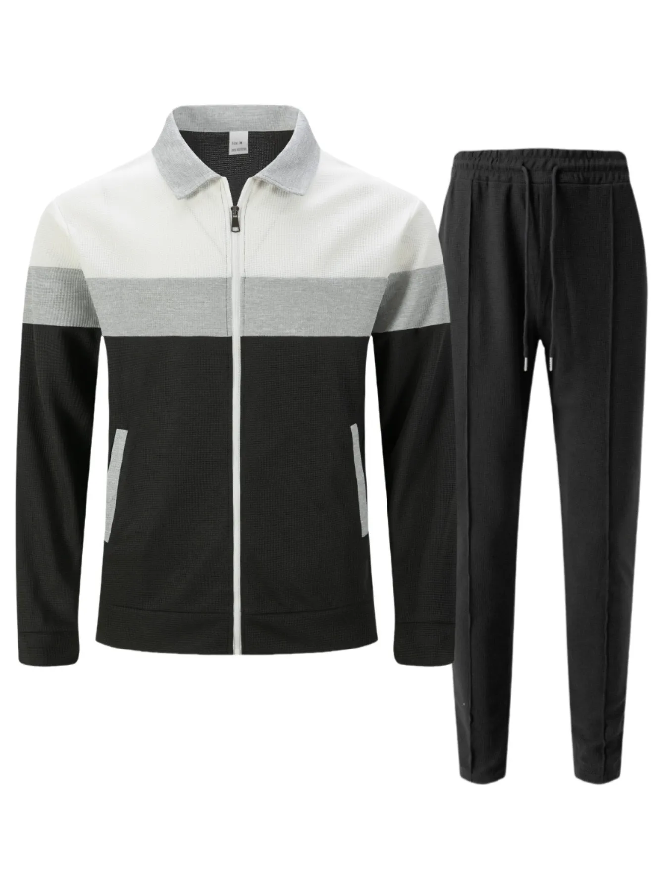 

Men's Waffle Knit 2 Piece Set Long Sleeve Top + Jogger Pants Casual Tracksuit Male Streetwear Sweatsuit