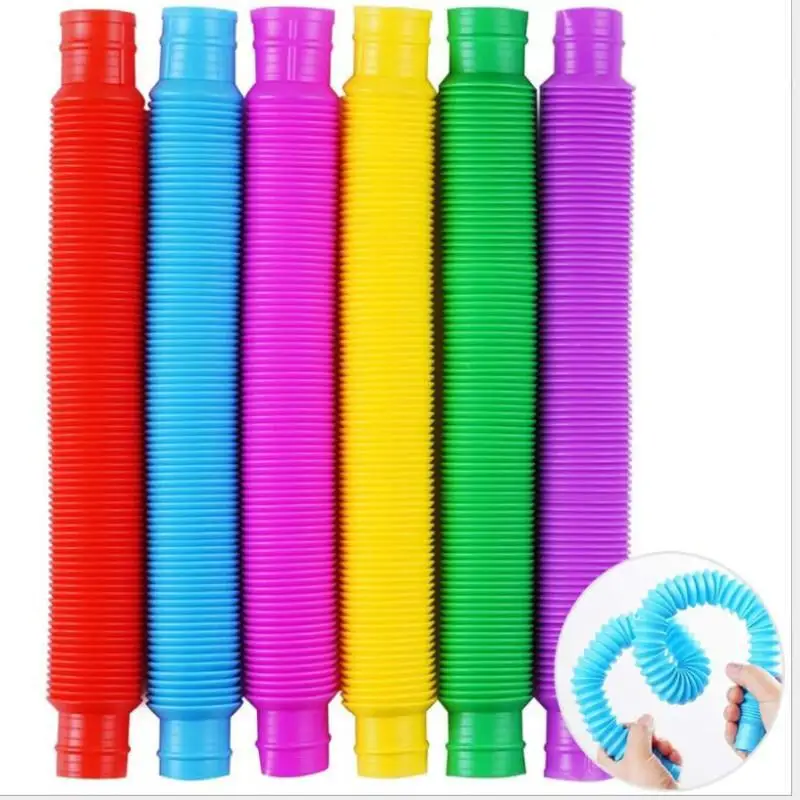 6PCS Colorful Fidget Pop Tube Toys Flexible Plastic Telescopic Stretch Tube Bellows Kids Teenager Adults Anti-stress Squeeze Toy