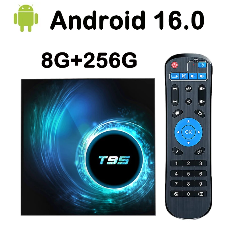 

T95 Smart TV Box Android 16 2.4/5G Dual-WIFI 3D 8K 4K 1080P Четырехъядерный процессор Bluetooth5.0 ATV HDR10 HDMI Быстрая телеприставка Медиаплеер