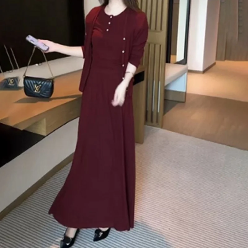 

Fashionable Autumn Cardigan Vest Skirt Set Slimming Casual Stylish Leisure Age-Defying Three-Piece Women's Clothing Ensemble