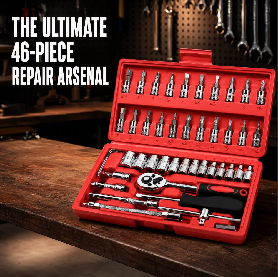 46Pc Auto Maintenance Vehicle-mounted Socket Repair Set Family Tools Factory Sale Auto Repair Combination Ratchet Wrench Toolbox