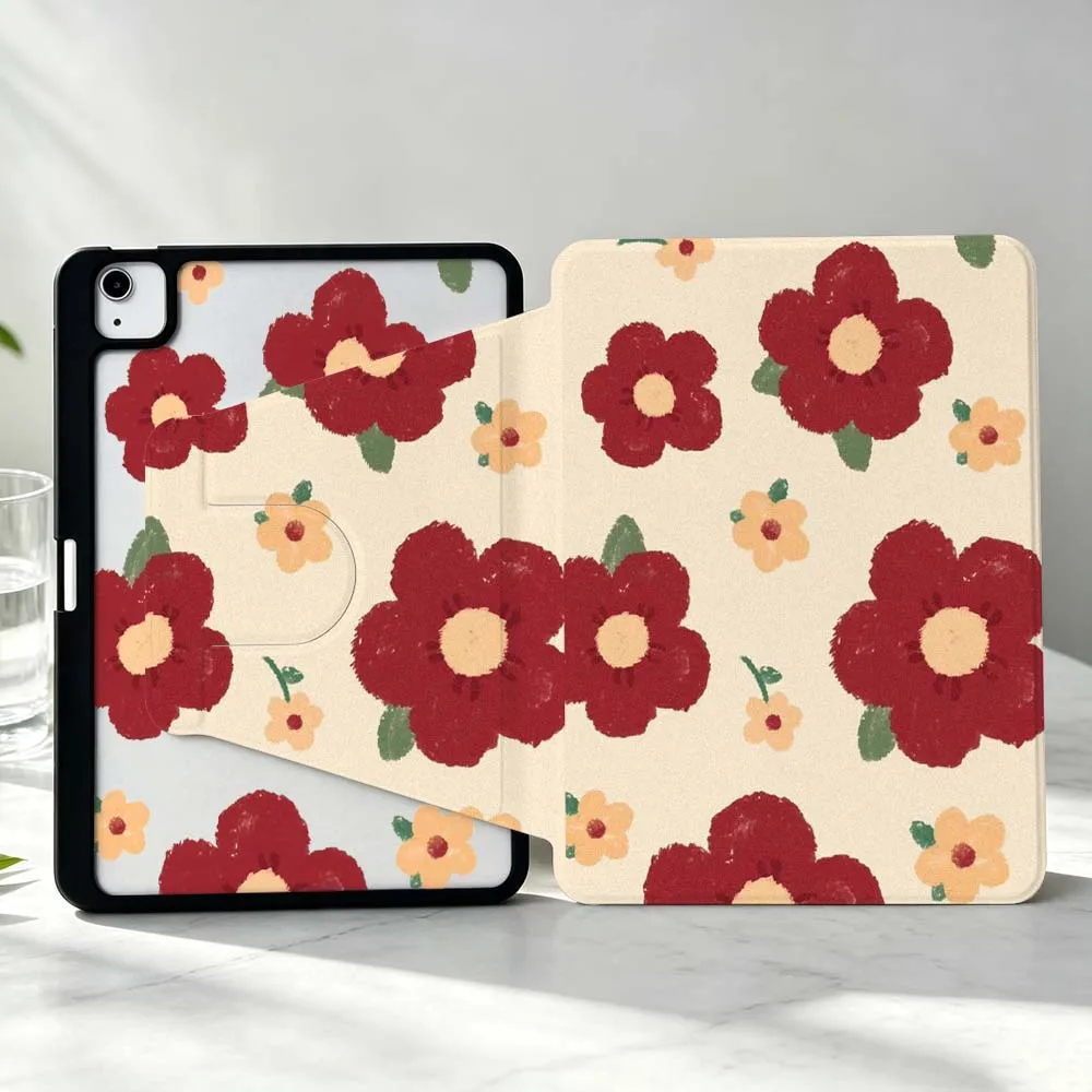 Design Floral Art Patterns Soft For iPad Pro Air mini 6 5 4 12th M5 M4 M3 M2 A16 A17Pro 360° Rotation Stylus Storage Tablet Case