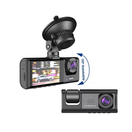 Imagen 2 del producto 3 canales DVR para coche HD 1080P 3 lentes dentro de la cámara de salpicadero del vehículo cámara de tres vías DVR grabadora grabadora de vídeo Dashcam videocámara