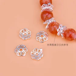 10pcsHandmade diy beading material accessories, jewelry accessories S925 Sterling Silver Retro tri-leaf spacer beads