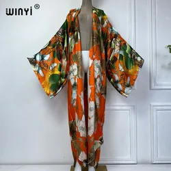 2024 WINYI letni nadruk kostium kąpielowy elegancki afrykański sweter damski boho seksowny wakacyjny Kimono z długim rękawem moda abaya