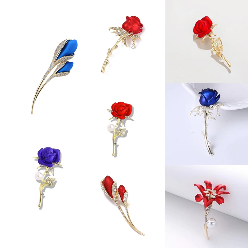 .Creative Beautiful Rose Flower Brooches Collection For Women Lady Elegant Flower Pin Summer Design Party Valentine.s Day Gift