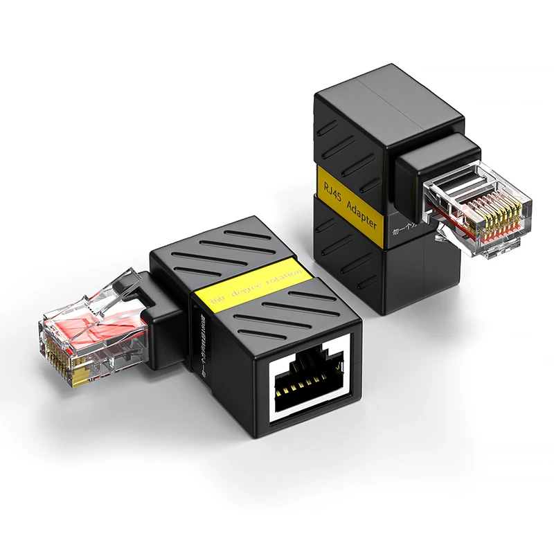 

360° Rotatable Network Plug RJ45 Gigabit Adapter 90 Degrees Right Angle Elbow Universal Connector Male to Female Converter rj45