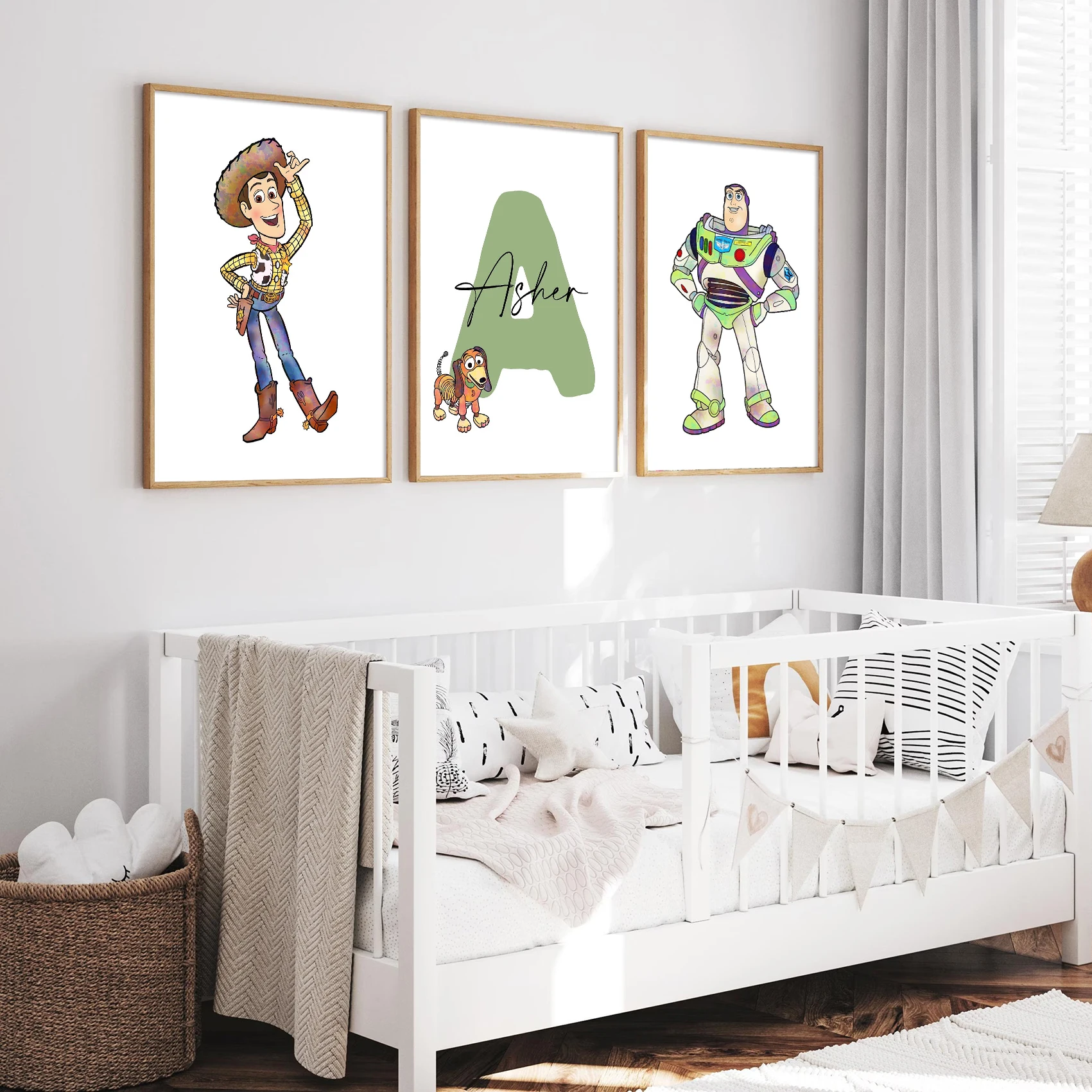 

A set of three Toy Story prints,customizable with your baby's name,suitable for nursery wall decoration,Toy Story canvas poster